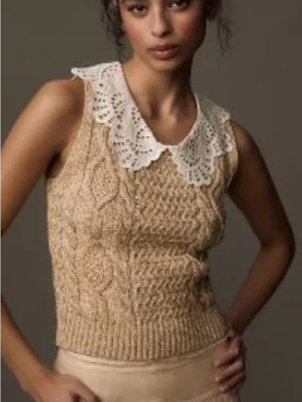 Lace Collar Sweater Tank Top By Anthropology Size XL